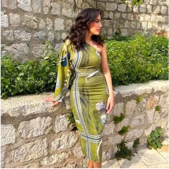 ZARA PRINT ASYMMETRIC LINEN DRESS - Picture 4 of 16